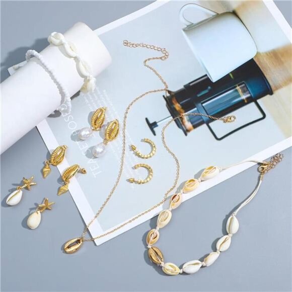 9 Piece Gold Jewelry Set for Women Fashion Costume Jewelry Gold Summer Chic - Picture 3 of 7
